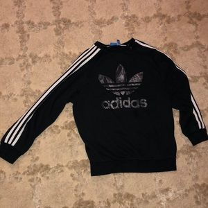 adidas Black Crewneck Sweater with White Stripes